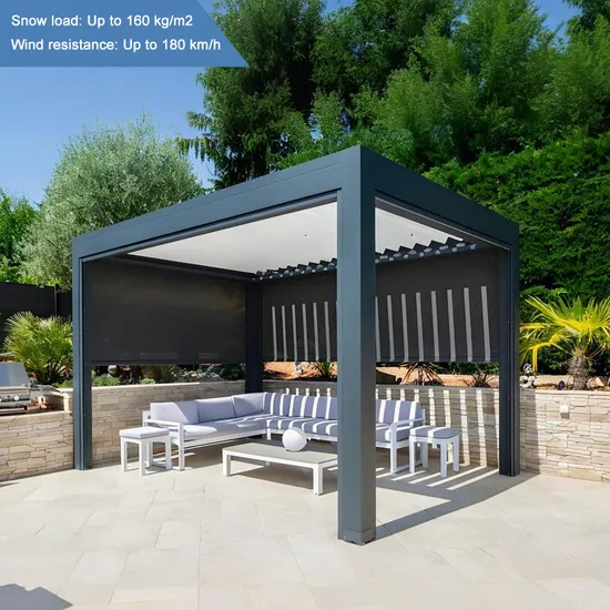 Customized Sustainable Waterproof 8X8 Louvered Gazebo Aluminum Pergola Roof System with RGB Light for Poolside 