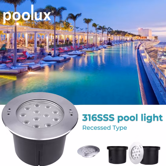 36W 316 Stainless Steel IP68 Waterproof LED Underwater Recessed Swimming Pool Light