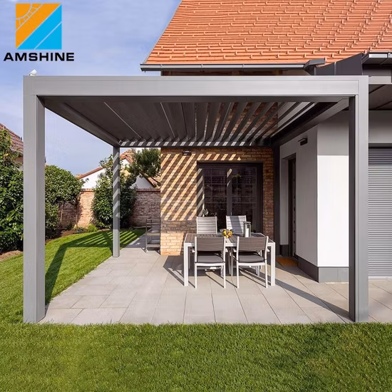 Motorized Aluminum Louvered Roof Waterproof Dimmable RGB Lighting Luxury Bioclimatic Pergola System